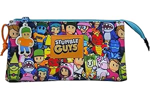 CYPBRANDS Stumble Guys, Estuche Triple, Portatodo, 5 compartimentos, Material Escolar, Estuche Multicolor, Producto Oficial