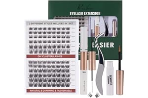 Rechoo Cils Cluster Kit, 108 piezas individuales falso cluster 3D con aplicador pegamento pestañas sellado y removedor, 2 estilos de pestañas postizas para extensiones de pestañas (10-16 mm)