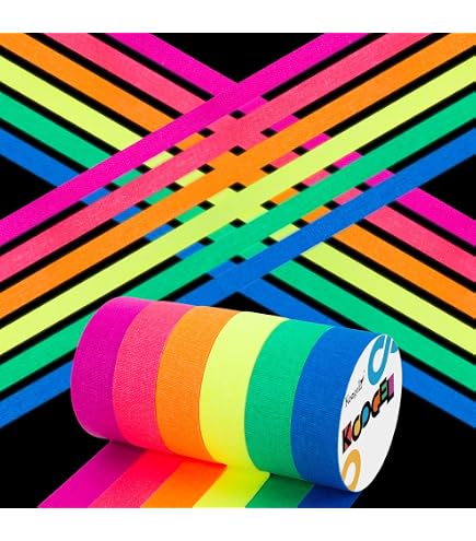 6 Rouleaux Ruban Adhésif Fluorescent - 10mm X 5m - Lumière Noire - Pour Fête, Déco, Avertissement