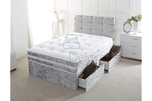 Comfy Deluxe LTD Silver Crushed Velvet Divan Bed 2 Drawer With Memory Foam Mattress And Free 20" Matching Headboard (4.0FT Small Double)