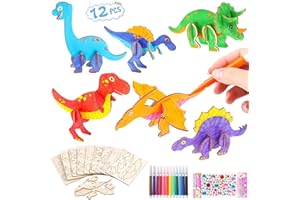Seamart 12 Stück Dinosaurier Holz Bastelset für Kinder Drachen Geburtstag, 3D Puzzle Holz zum Bemalen, Basteln DIY Dino Holzbastelsets Kreative Kinderspielzeug Bemalen Handwerk für Jungen Mädchen