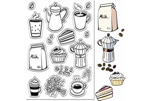 craspire Tampons Transparents Réutilisables en Caoutchouc et Silicone pour Journal Création de Cartes Desserts Café Fleurs Lait Gâteaux Cadeaux Scrapbooking Gaufrage Album Photo Décoration