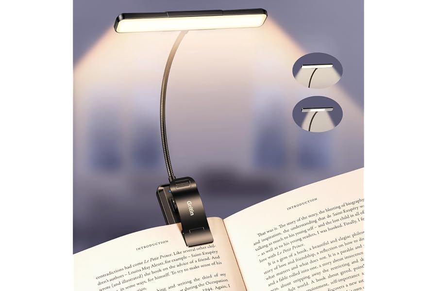 Gritin 2026 2a Gen Luce per Lettura Libri a Letto- 32 LED Spettro Completo | 5 Colori & 5 Luminosità, Fascio Regolabile Largo