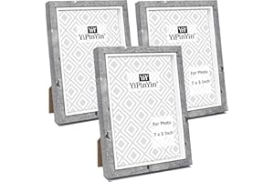 YIPINYIN 4 x 6 Inch Cement Grey & White Two Tone Photo Frames Set of 3, Wooden Boxed 6 x 4 inch Inlay Picture Frame 3 Pack with Real Perspex Window Front for Tabletop or Wallmounted,