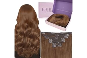Fshine Extensiones Clip Largo Pelo Natural 50cm 7Pcs Extensiones de Cabello Clip Marrón Rojizo Cabello Humano Clip Double Wefted Clip in Hair Extensions Color 330 120G