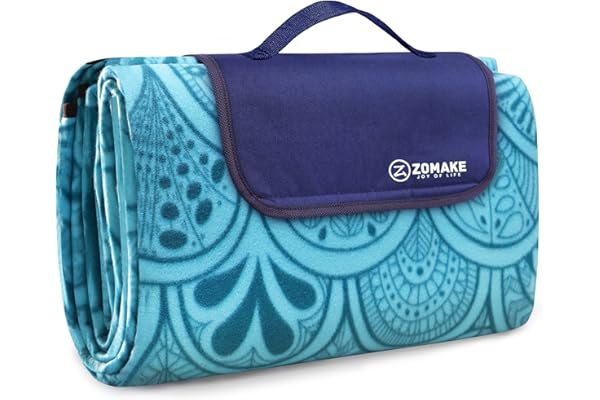 ZOMAKE Couverture Pique Nique Impermeable 200x200,Nappe Exterieur Plaid Pique-Nique Tapis Picnic Lavable pour Camping,Parc,Cour - XXL Picnic Blanket Pliable avec Poignée(Paon Bleu)