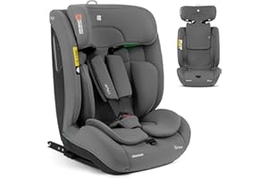 KIKKA BOO KikkaBoo i-Size i-FLIT Child Seat 9-36 kg ISOFIX, Child Car Seat 76-150 cm, Group 1/2/3, 15 Months to 12 Years, SPS Side Protection, Top Tether, Adjustable Headrest, Light Grey