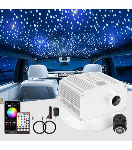 VASTFIRE Twinkle LED Fiber Optic Starlight für Auto, 1000pcs*0.5mm*3m mit App/RF Fernbedienung LED Fiber Optic Star Deckenleuchte Kit Musik Modus
