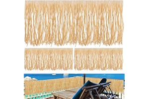 OUDAIN 3 Pack Hawaiian Grass Table Skirt 12 Feet x 11.8 Inch Luau Grass Raffia Fringe Banner Tiki Party Decorations for Tropical Hawaiian Luau Birthday Party Tiki Bar Tent Chair Beach (Simple Style)