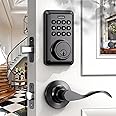 ApeStellar Keyless Entry Door Lock with 2 Lever Handles - Electronic Keypad Deadbolt - Front Door Lock Handle Sets - Auto Lock, Anti-Peeking Password, Easy Installation - Matte Black