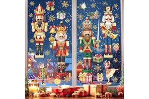 wondever 4 Pcs Nutcracker Soldiers Window Clings Mouse King Ballerina Girl Christmas Glass Sticker Decal Anti Collision Double-Side Static Window Decals for Home Xmas Holiday Party