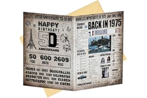 joyoldelf Carte Anniversaire 50 Ans - Cadeau d'Anniversaire Original Homme Femme, Affiche d'Anniversaire Vintage, Enveloppe Carte de Voeux Pour Maman Papa Ami Collègue Famille Garcon Fille Mari(1975)