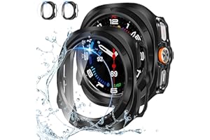 LINTEKER [2+2Pack] for Samsung Galaxy Watch 7 Ultra Screen Protector Case 47mm, Hard PC Bumper + HD Anti-Fog Tempered Glass Protective Film, Waterproof Face Cover Set for Galaxy Watch 7 Ultra 47mm, Black