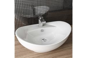 Lavabo in ceramica di design, lavabo per le mani, per il bagno degli ospiti, Waschbecken24 (59x39x21cm, Bianco / A82)