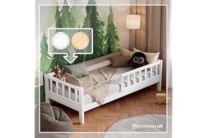 ‎RIVERBANK RIVERBANK Kinderbett 90x200 mit rausfallschutz. (weiß) Kleinkind Jugendbett Massivholz Kiefer Bettgestell mit Lattenrost & Stauraum. Kinder Bett für Mädchen oder Jungen.