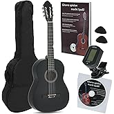 Juan Miguel Navarrez NV12PK Starter Set guitarra clásica negro 4/4, bolsa/Gig Bag, libro con CD, afinador (tuner),2 púas