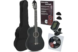 Juan Miguel Navarrez chitarra da concerto, chitarra classica, 4/4 nero, Starter Set (incl. borsa, plettri, libro con CD, accordatore)