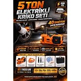 5 Ton Elektrikli Kriko Seti 12V, 3&rsquo;&uuml; 1 Arada Hidrolik Ara&ccedil; Krikosu Somun Sıkma Tabancası Hava Kompres&ouml;r&uuml;, 450NM Tork, LED Işı