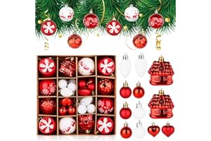 TIMIYOU 40 Piezas Bolas Arbol de Navidad, 6~4cm Bolas de Navidad Rojo y Dorado, Juego de Bolas de Navidad, Decoracion Navidad, Adornos Arbol Navidad para Adornos Navidad