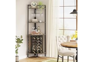 Tribesigns Corner Wine Rack with Glass Holder and Storage shelves, Industrial 4 Tier Corner Bar Freestanding Floor Wine Rack, Corner Wine Shelf for Living Room, Small Space (Grey)