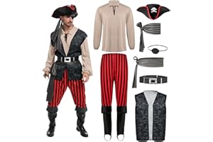 Spooktacular Creations Męski kostium pirata, koszula piracka dla dorosłych, khaki, kamizelka, spodnie wikingów, kapelusz, zestaw akcesoriów na Halloween, imprezy cosplay cukierek albo psikus, rozmiar