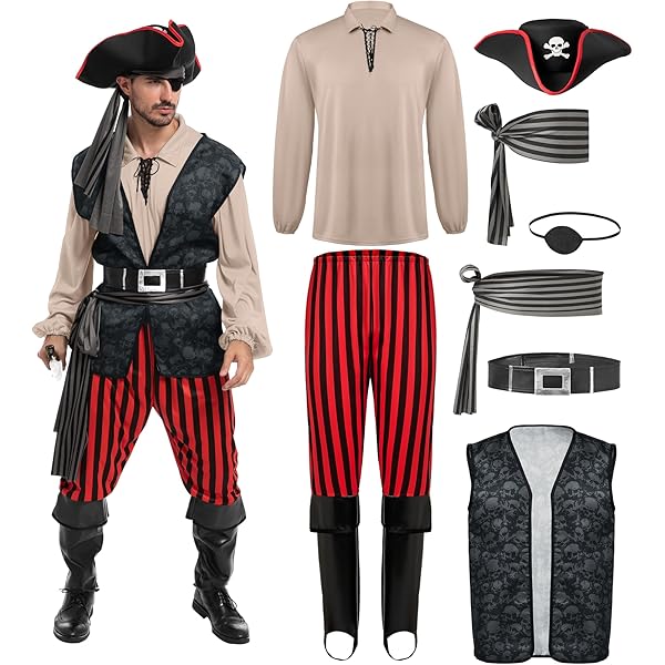 Wicked Costumes Karibik-Piratenkostüm Für Herren – Komplettes Set Mit Hemd, Weste, Hose Und Zubehör