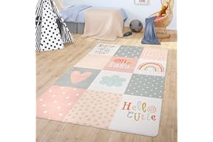 ‎TT HOME TT Home Children's Room Rug, Play Mat, Baby Mat, Modern for Boys and Girls, Colour: Pink, Size: 80 x 150 cm