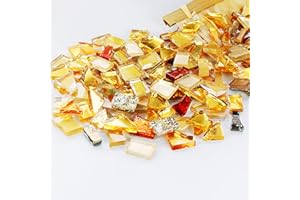 LotCow 300 Pieces Mixed Shapes Mosaic Tiles for Crafts, Decorative Mosai Pieces, Colorful Stained Glass Mosaic Pieces Tiles for Mosaic Projects - Gold Series