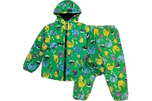 TURMIN Dziecięcy płaszcz przeciwdeszczowy, wodoodporna kurtka z kapturem, wiatrówka dla dzieci, kolorowy, 2 szt., zestaw odzieży, dla maluchów, dinozaurów, płaszcz + spodnie, 1-6 lat