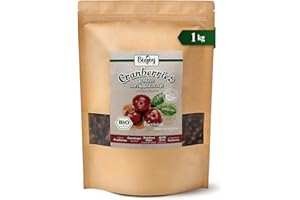‎BIOJOY Biojoy Organiczna Żurawina suszona (1 kg), żurawiny słodzone zagęszczonym sokiem jabłkowym