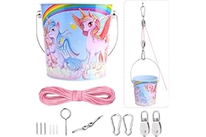 FUQUN Flaschenzug Kinder, Riemenscheibe mit Eimerkabel, Kids Playhouse Accessories, Pulleys for Kids, Pirate Ship Accessories Outdoor, Playhouse Game Accessories (Unicorn)