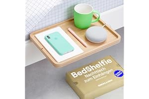 ‎BEDSHELFIE Bedshelfie Nachttischregal für Etagenbetten, Essentials im Studentenwohnheim, Hochbett-Nachttisch-Organizer zum Anklipsen, Nachttisch-Tablett-Aufbewahrung – minimalistisches 2.0 Naturholz