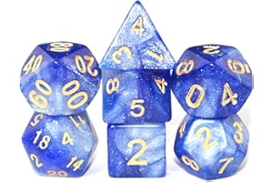 SmartDealsPro - Set di dadi poliedrici glitterati con tasche per DND RPG MTG Dungeon and Dragons Table Roll Games D4 D8 D10 D12 D20 (blu-bianco)