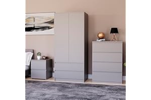 Vida Designs Denver Bedroom Furniture Set (Grey, 3pc-4 DWR Chest+2 Dr Wardrobe+2 DWR Bedside Table)
