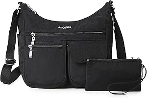 Baggallini Damska torba Everywhere Bagg Crossbody 11x9 Lekka nylonowa Hobo Wodoodporna torba podróżna z ochroną RFID, jeden rozmiar, Czarny, Jeden rozmiar, Torba kurierska