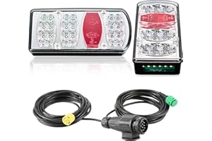 ETUKER Kit de Feux Arriere de Remorque 13 broches LED -12/24V-7Functions -Jeu de Câbles de 5.5m,Éclairage Remorque