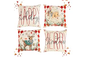 Viosmut 4PCS Federe Cuscini Natalizi, Cuscini Natalizi per Divano 40x40cm, Copridivano Natalizio, Cotone Biancheria Cuscini Natale Copricuscini Natalizi