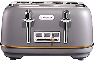 Daewoo Astoria 4 Slice Toaster (1370W-1630W Power) Reheat, Defrost & Cancel Functions and Adjustable Browning Feature, Includes Crumb Tray and Cord Storage, Easy to Use 220-240V/50-60Hz - (Grey)