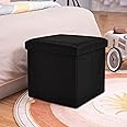 ABTRIX WITH AB Fabric Folding Organizer Storage Ottoman Bench Footrest Stool Coffee Table Cube,Camping Fishing Toys Chest Stool,Quick&Easy Assembly,22L Capacity,Padded (30X30X30 Cm,Black)