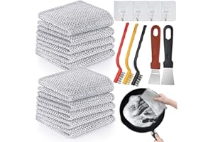 VEPEPE 12 Piezas Paños de Alambre Multiusos con 2 Espátula, 3 Cepillos y 4 Ganchos, Reutilizable Paños de Alambre, Trapos Multiusos para Lavar Platos en Húmedo y en Seco, Estropajos Cocina