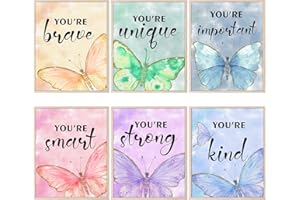 HOMANGA Girls Room Decor Posters, Girls Room Wall Art, Posters For Girls Room, Kids Room Butterfly Wall Art Prints, Girls Wall Decor Prints for Bedroom, Nursery Room (Set of 6, 20x25 CM, Unframed)