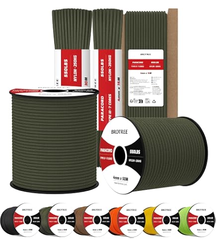 Lot De 4 Paracordes Nylon 10 M - Diamètre 4 Mm, 7 Brins, Résistance 250 Kg - Pour Survie, Camping, Bricolage, Bracelets DIY - 9