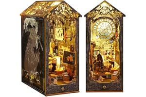 Cuteefun DIY Book Nook Kit, DIY Dollhouse Wood Bookend, Booknook Bookshelf Insert, DIY Miniature Dollhouse Kit, Bookends Model Build for Adult, Gift for Birthday Mother's Day (Detective Agency)