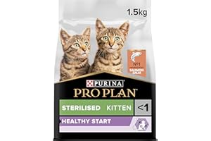 PURINA PRO PLAN | Healthy Start | Croquettes pour Chaton Stérilisé | Renforce les défenses naturelles du chaton et la réponse immunitaire | Riche en Saumon | Sac | Lot de 6 x 1,5Kg