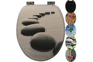 Yelcona Toilet Seat with Soft-Close Mechanism with Motif, Toilet Seat with High Seat Comfort, Toilet Lid with Robust and Sturdy Wooden Core, High-Quality Wooden Toilet Lid