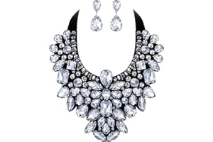 Ever Faith Costume Jewelry for Women, Rhinestone Crystal Chunky Collar Statement Necklace Earrings Set