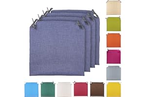 TIENDA EURASIA® Pack 4 Cojines para Sillas - Estampados Lisos con 2 Cintas de Sujeción - Ideal para Interiores y Exteriores - 40 x 40 x 3 cm (Azul)