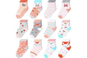HYzgb Lot de 12 chaussettes antidérapantes pour bébé avec poignées 1-5 ans multi couleurs, cadeau pour tout-petits bébé garçons filles