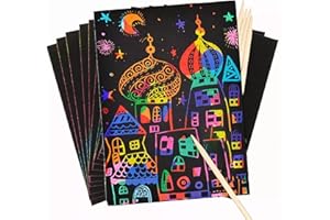 Sentinel Home 50x Feuilles à gratter colorées avec 5 Crayons en Bois. Feuilles de Bricolage créatif pour Les Enfants. Art à gratter.