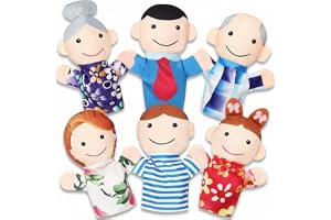 Jerify 6 Pcs Family Style Hand Puppets Soft Plush Puppets Family Members Hand Puppets Cute Toys for Teachers Parents Shows Story Time Playtime Schools, Grandparents, Mom, Dad, Brother, Sister
